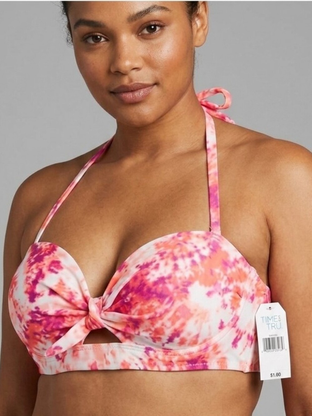 Time and Tru Pink and Coral Tie-Dye Knot Bikini Top